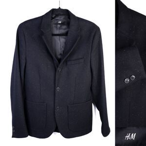 H&M Mens Blazer Jacket 36R SLIM Fit Black Sport Coat Two Button 3-Button